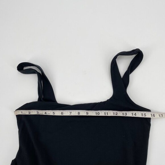 Aritzia Wilfred Black Square Neck Ruched Wrap Tie Dress Womens Size Large Tencel - Picture 4 of 8